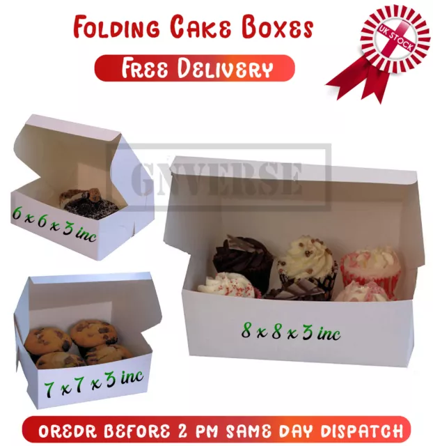 White Folding Cardboard Cake Box / Cupcake Boxes /Wedding / Birthday - ALL SIZES