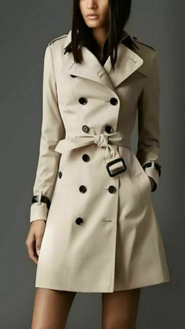 SEXY Women Real Genuine Lambskin Leather Overcoat Button NEW Stylish Trench Coat