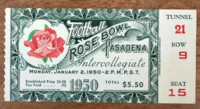 1950 Rose Bowl Ticket California Golden Bears 14 vs Ohio State Buckeyes 17