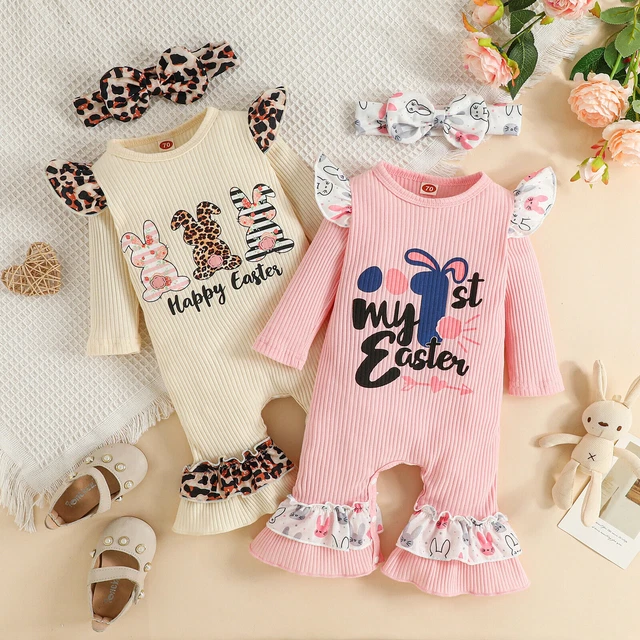 2 pz abiti neonata bambina 1a Pasqua romper tuta fascia abiti