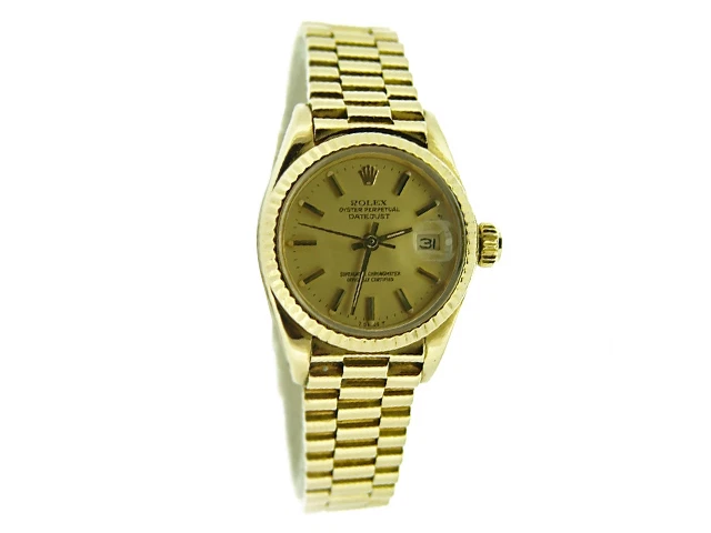 Donna Rolex Massiccio 18K Oro Giallo Datejust President Watch W/Champagne Dial