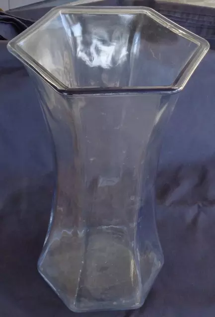 Beautiful Pressed Glass Vase – LARGE SIZE – GREAT SIX-SIDED DESIGN – VGC –PRETTY