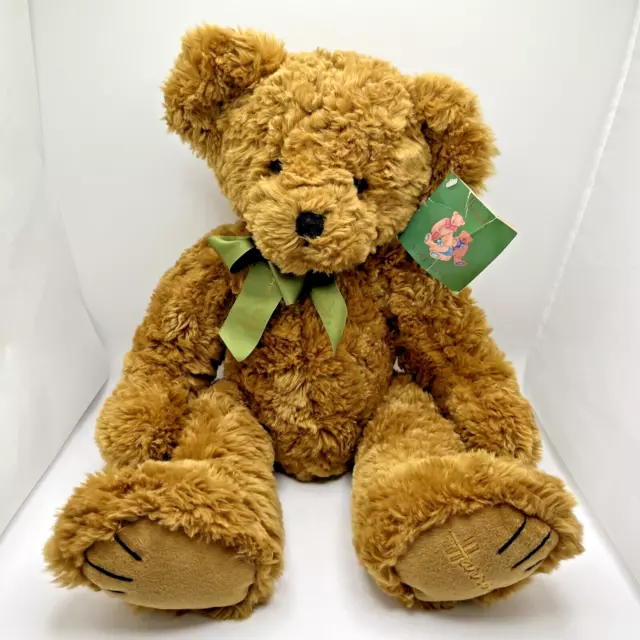 HARRODS BROWN TEDDY BEAR WITH HARRODS GREEN & GOLD RIBBON embroidered foot