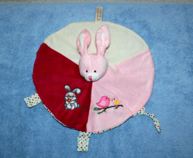 Rodadou Roda Doudou Lapin Plat Rond Rose Rouge Pois Oiseau Etat Neuf