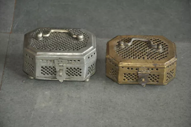 2 Pc Vintage Brass Jali Cut Work Handcrafted Jewellery/Betel Nut Box