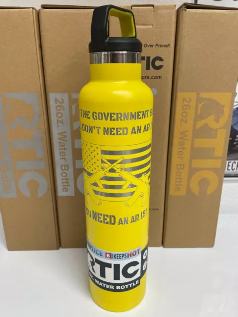 26oz. RTIC water bottle with AR15/American flag artwork etched