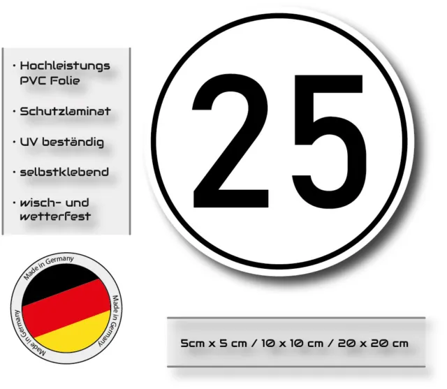 Geschwindigkeits Schild Aufkleber 25km/h Auto LKW Anhänger  StVZO §58