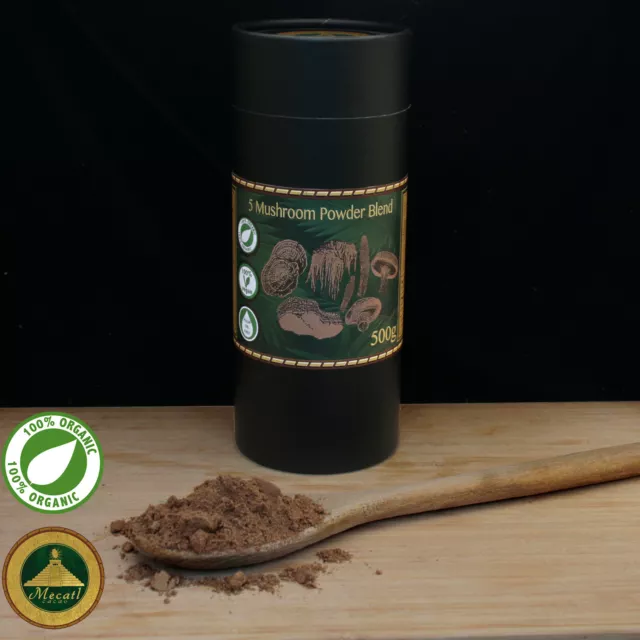 Organic Mushroom Powder Blend 500g Chaga Lion's Mane Reishi Cordyceps & Shiitake