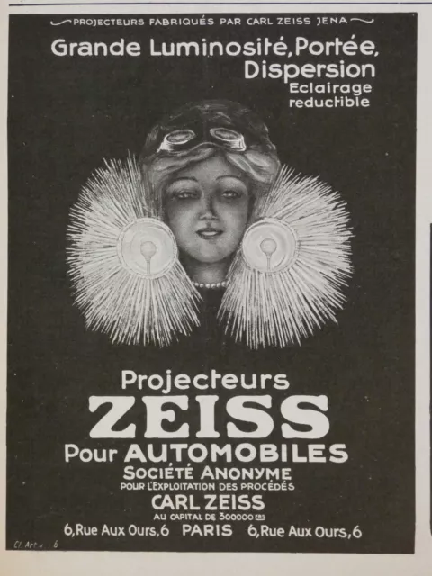 Publicité De Presse 1914 Projecteurs Zeiss Pour Automobiles