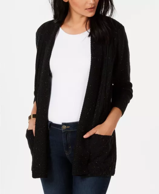 NY Collection Flat Front Cardigan Black PM