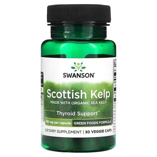 Swanson Scottish Kelp | Organic Sea Kelp | Thyroid Support 750mg 30 Veg Capsules