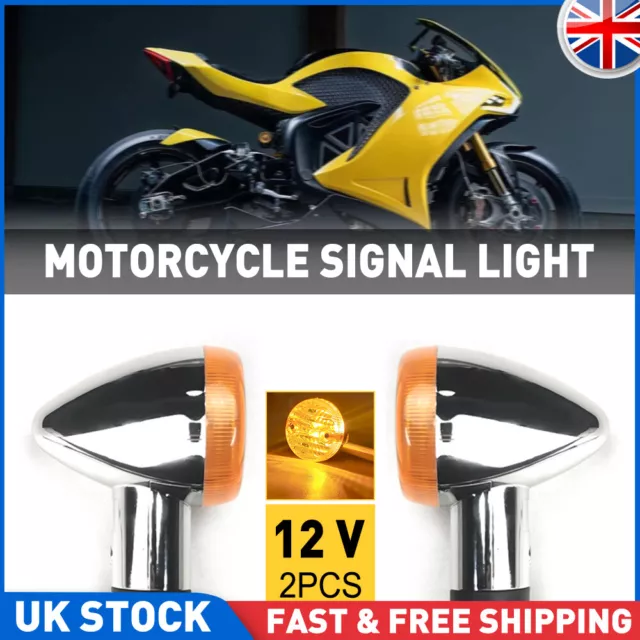 2x Chrome Motorcycle LED Turn Signal Bullet Blinker Indicator Lights For Honda