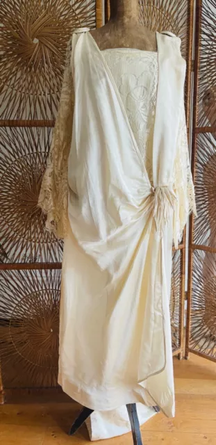 Antique 1920s Wedding Dress Pure Silk & Lace Flapper Bridal Gown VTG EXQUISITE!