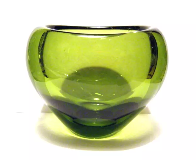 Signed Vintage MCM Holmegaard Per Lutken Green Heart Glass Vase