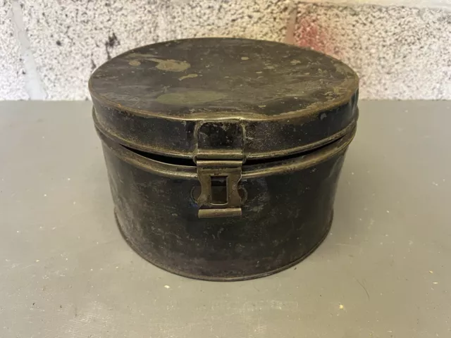 Vintage Tin Hat Box Metal Storage, Round Black