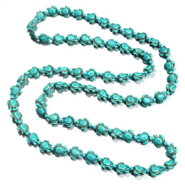 Turquoise Tortoise beads Lucky 36 inch double row Necklace Seven Chakras Yoga