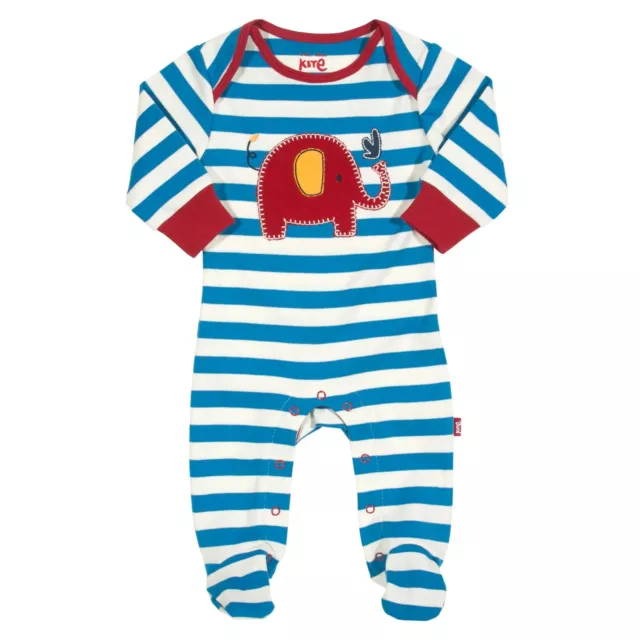 BNWT! Stripy Elephant Babygrow - Sleepsuit. 100% Soft Organic Cotton. UK Stock