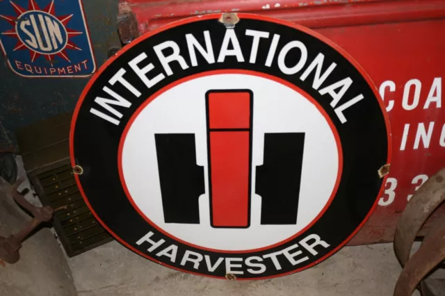 Large IH International Harvester Farm Tractor 30" Metal Porcelain Gas Oil Sign