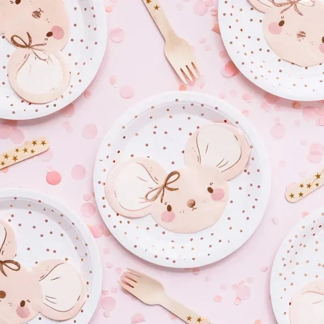 Pink Mouse Face Napkins | Childrens Baby Shower Girl 1st Birthday Party x 20