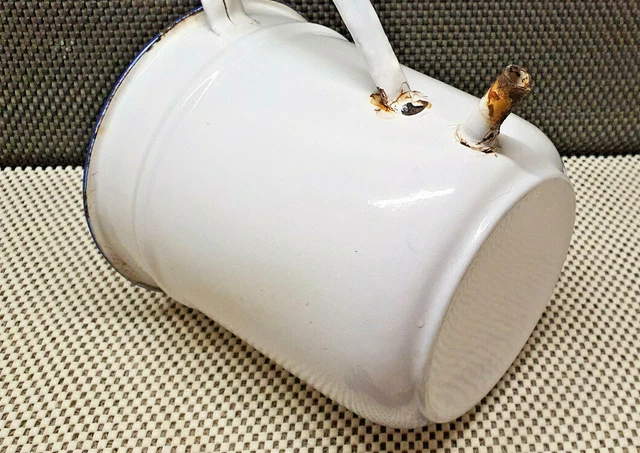 Antik Pressol Klistier 2L Emaille Weiß Farblicher -blau Deko Vintage Sammlung 8