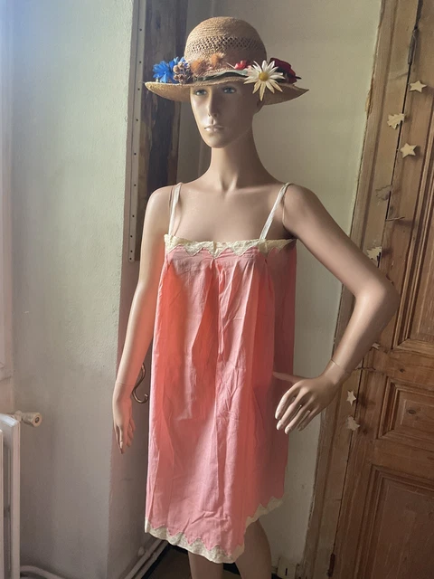 COMBINAISON ANCIENNE FOND de robe nuisette Broderie Dentelle aux fuseaux 20e EUR 6 00 PicClick FR