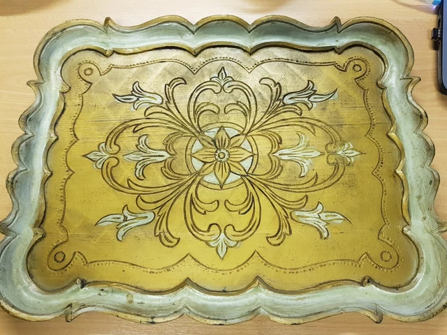 PLATEAU ART DECO En Bois Et Verre Signé Décor Paysage Polychrome EUR 55