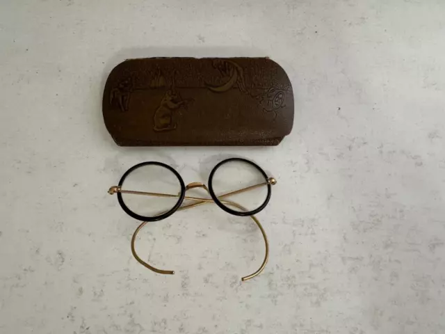 Antique Bausch & Lomb Artshell Spectacles / Glasses w/ Cow Jumped Over Moon Case