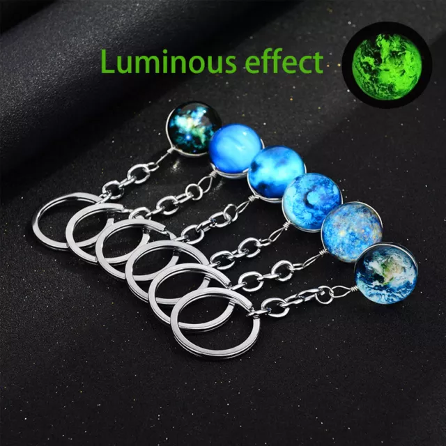 Solar System Planet Galaxy Luminous Keychain Pendant Double Side Glass Ball Gift