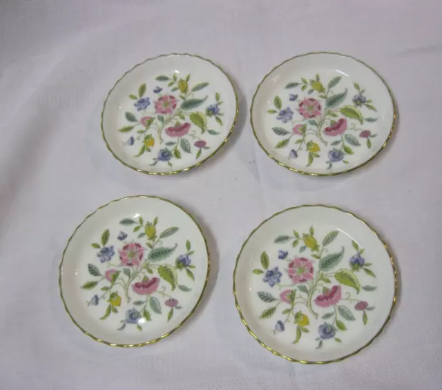 4 kleine Bone China Teller Konfektteller Minton Haddon Hall Blumendekor Goldrand