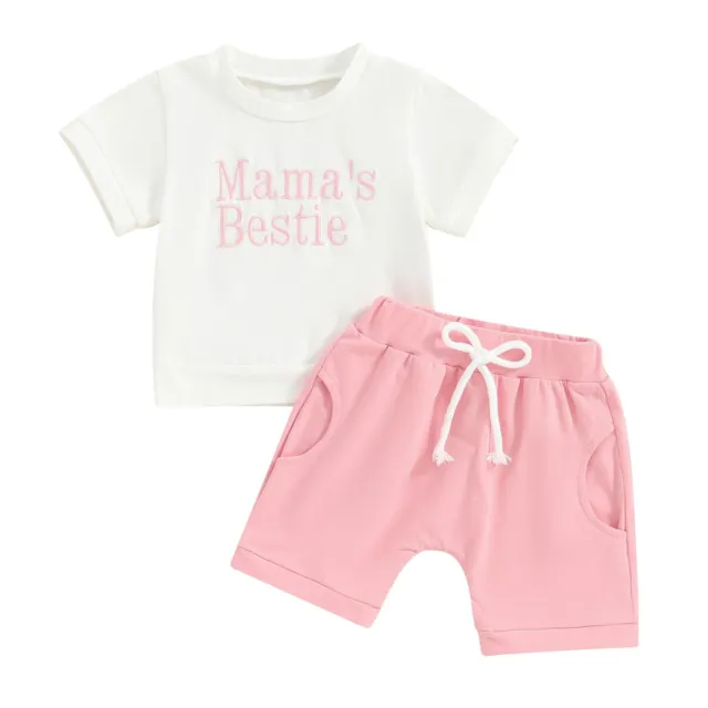 Gueuusu Toddler Baby Girl Summer Clothes Short Sleeve Mamas Bestie Letter Emb...