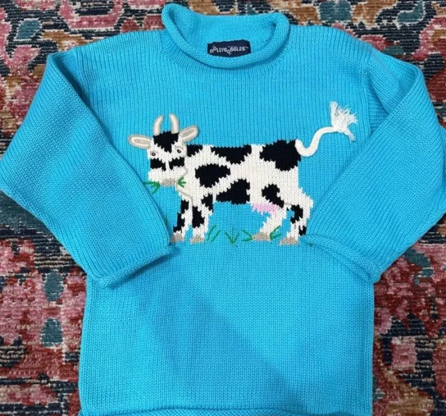 Molly Goggles Blue Cow Knit Sweater 5T
