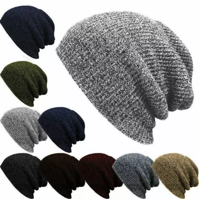 Mens Womens Knitted Crochet Woolly Winter Slouch Skateboard Beanie Hat Ski Cap