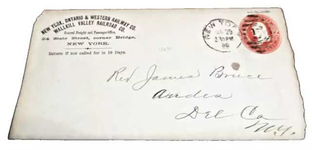 1886 New York Ontario & Western Nyo&W Wallkill Valley Railroad Used Envelope