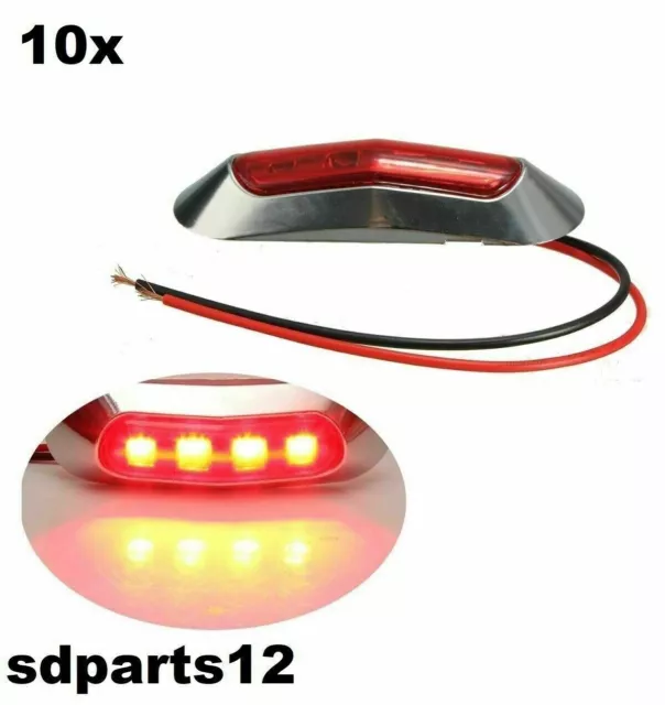 10 Pieces Feux De Gabarit Placement a l'Arriere 12V 4 Led Rouge Cadre Chrome