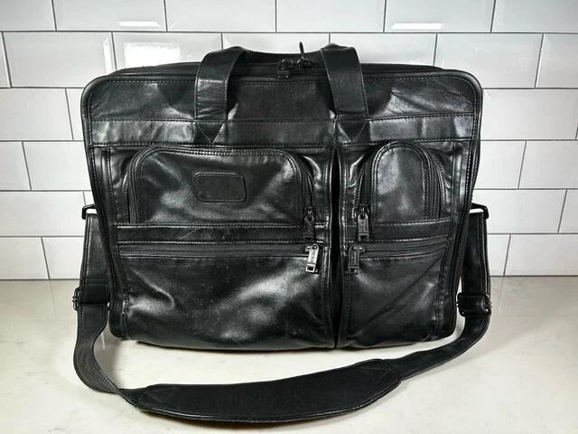 Tumi Alpha Black  Leather Expandable  Laptop Insert Bag Briefcase 18”