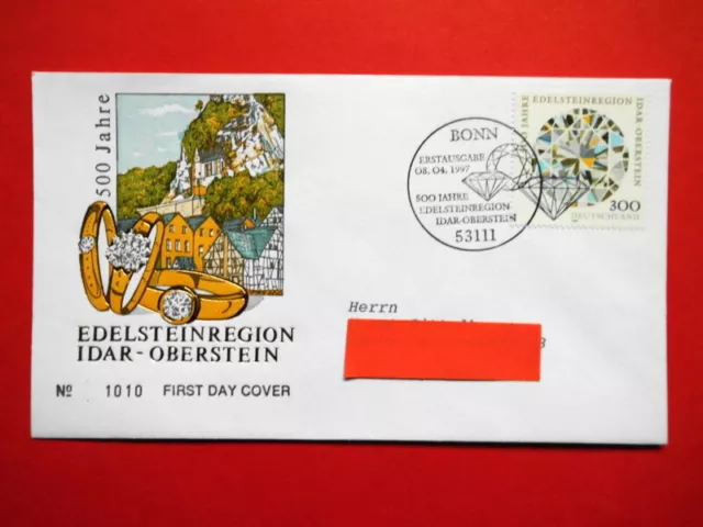 Brief Ersttagsbrief Ganzsache BRD 1997 Edelsteinregion Mi. Nr. 1911 FDC Stempel