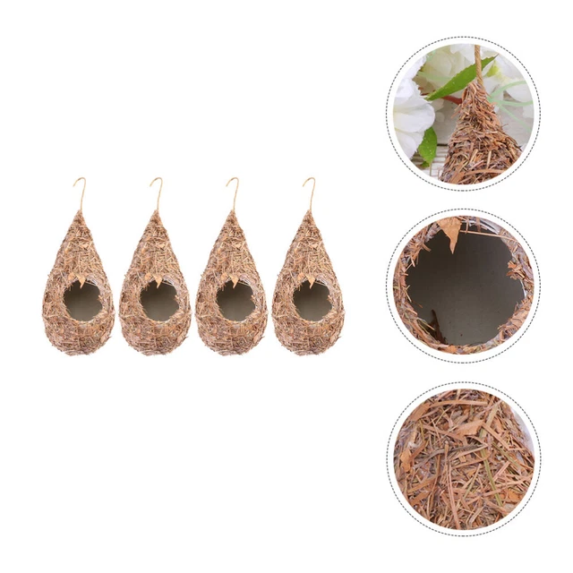 4 Pcs Simulation Straw Bird's Nest Grass Hole Sparrow House Hanging