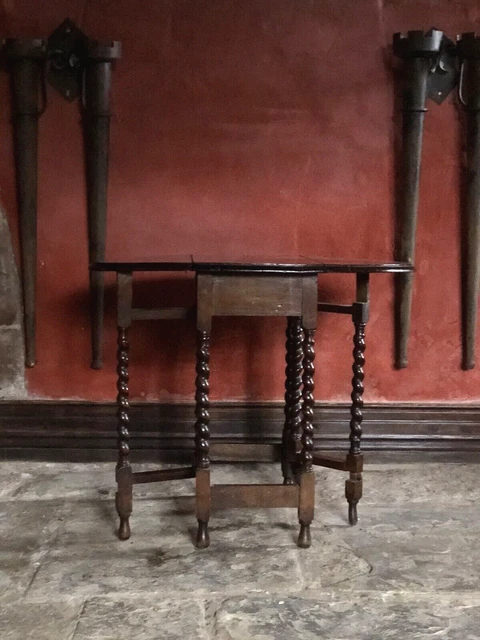 Antique Vintage  Baby Dark Oak Extendable Gate leg Table BARLEY Twist
