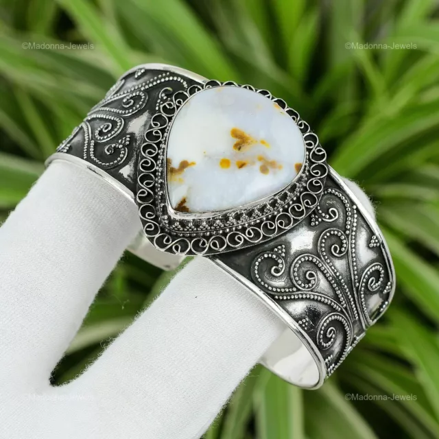 Natural Polka Dot Agate Gemstone 925 Silver Cuff Vintage Adjustable For Women