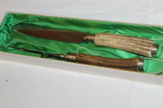 2 Piezas Conjunto de Troceado De Carl Everts Solingen. Horngriff. Grabado 2