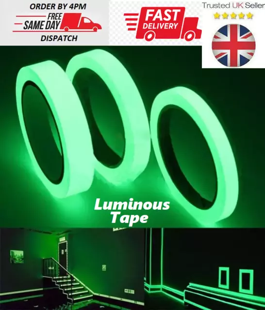 Glow In The Dark Sticky Tape Self Adhesive Luminous Safety Film Sticker Roll 10m