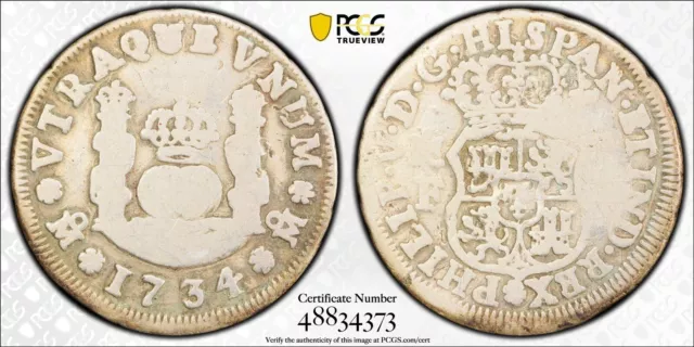 Extremely RARE. Mexico 1734-MO MF Real PCGS VG-Detail  Calico-509