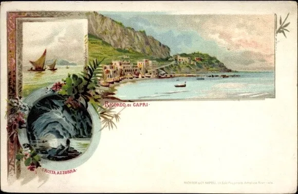Litho Capri Neapel Campania, Grota Azzurra, Blaue Grotte, Bucht - 10142952
