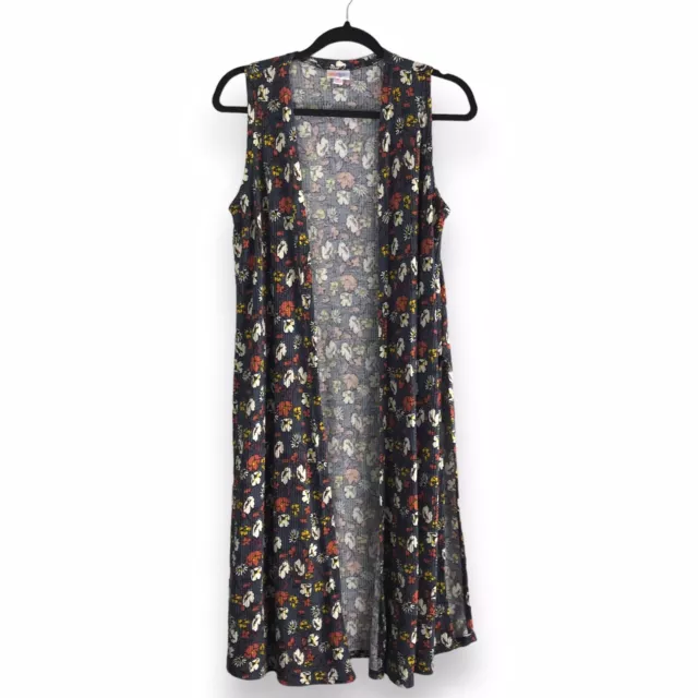 LuLaRoe Joy Womens Sz Small Sleeveless Duster Vest Floral Gray Ribbed Long Boho