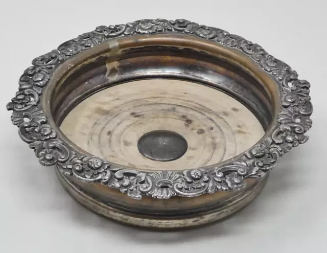 Victorian Champagne / Wine Bottle Coaster Holder Silver Plated Ornate Decoration