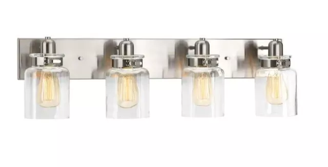 Colección Calhoun Cuatro Luces Níquel Transparente Vidrio Granja Baño Vanidad