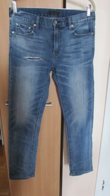 Uomo Uniqlo Jeans Blu Slim Dritto Basso Giapponese Tessuto Da Kaihara Misura 33