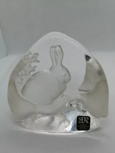 Mats Jonasson Rabbit Paperweight Full Lead Crystal Signed-Made in Sweden