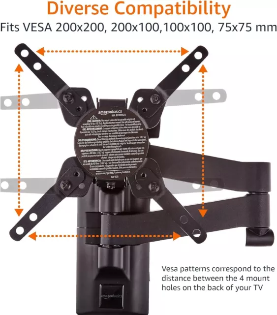 Amazon Basics - Support Articulée Du Mur, pour TV Da 12” À 39” 2