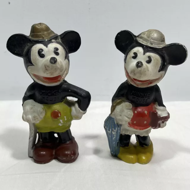 Vintage 1930's Walt Disney Mickey Mouse & Minnie Mouse Japanese made Bisque Figu